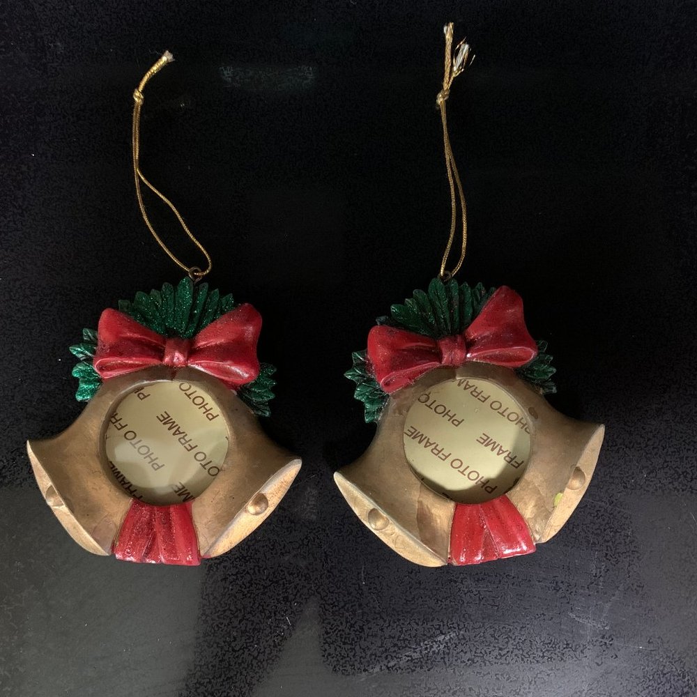 2 Gold Bell Photo Ornaments